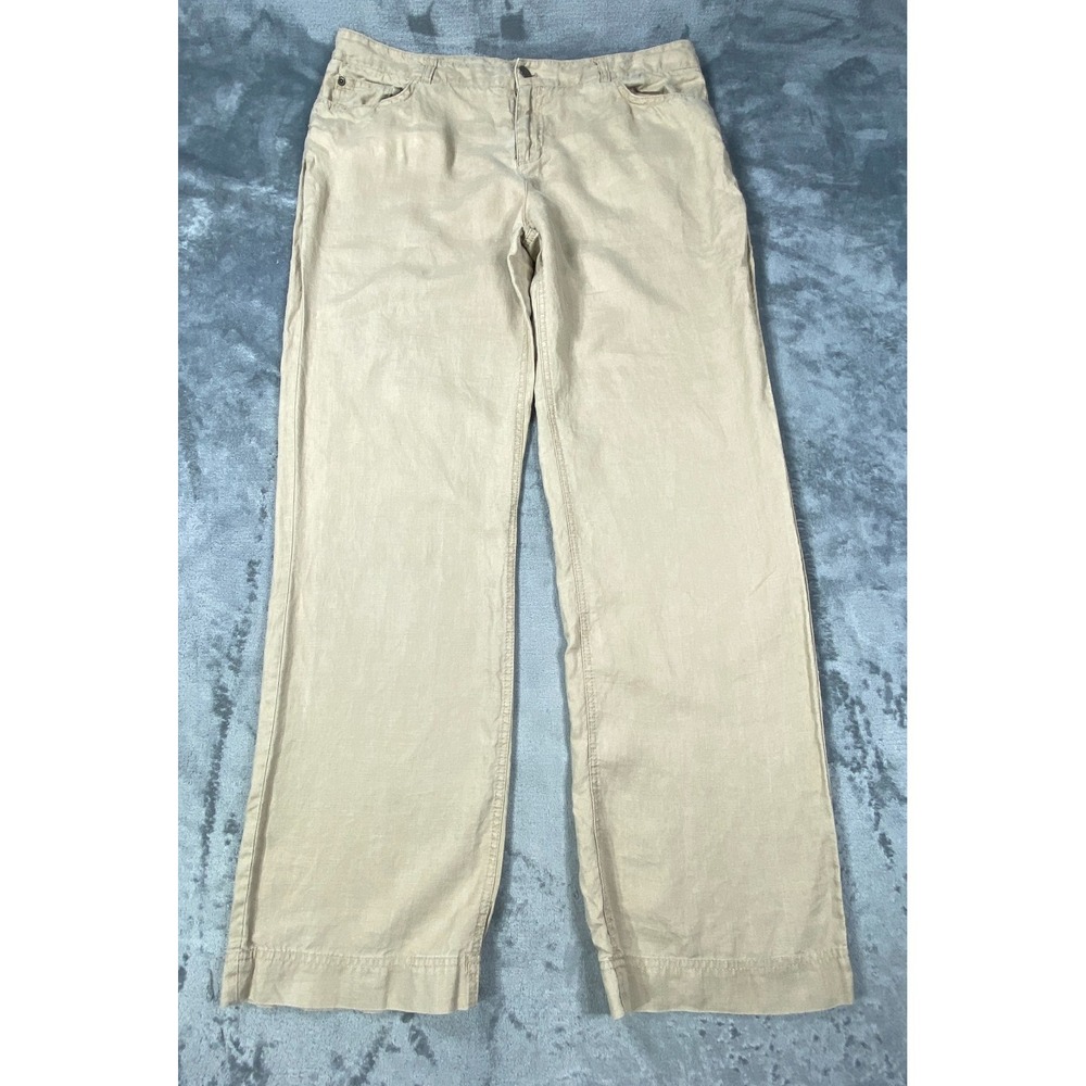 Jones New York 100% Linen Pants Womens 12 Beige Summer Straight Lightweight Chic